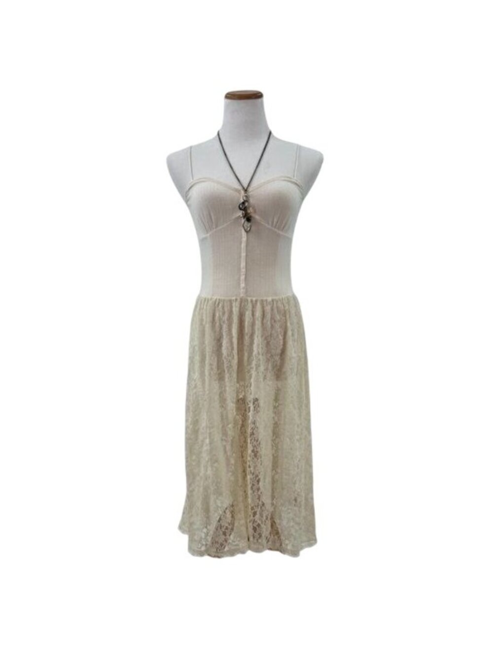 Intimately Free People Ivory Lace Ribbed Midi Dress | 2014 Boho Indie Sleaze | S - Picture 2 of 16